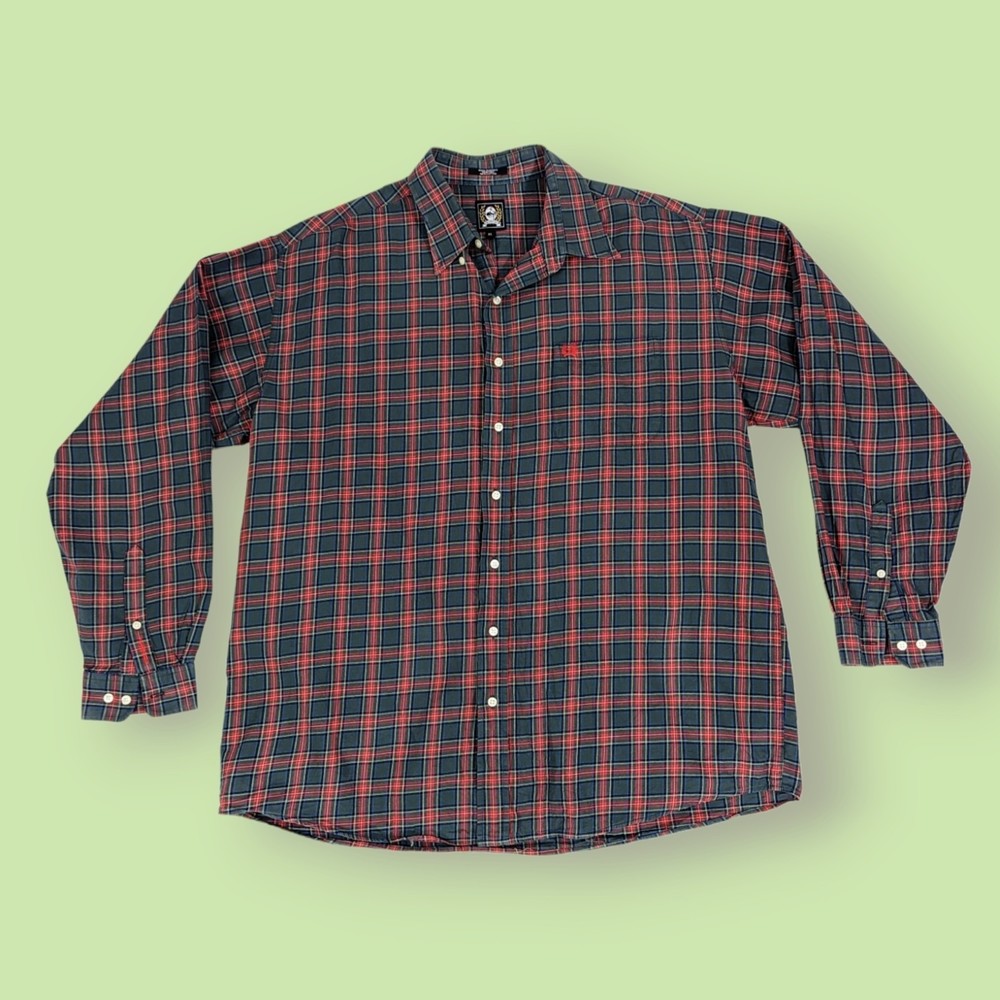 Cinch Black‎ Label Men's Red Green Plaid Long Sleeve Button Down Shirt XL